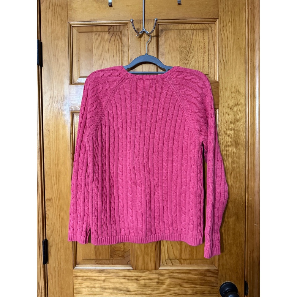 L.L.Bean Women's Cable Knit Cotton Sweater Pink Size Large Heavyweight Cozy - Picture 5 of 5